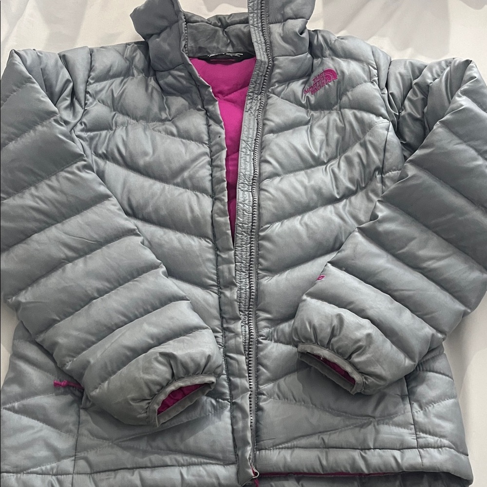 The North Face Gray and Pink Puffer Jacket